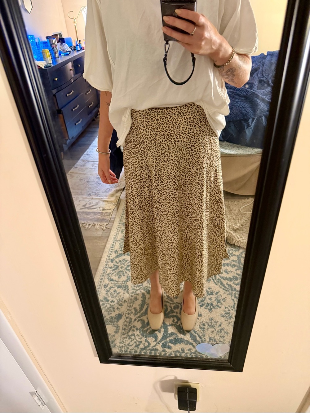 Leopard Print Midi Skirt - Beige